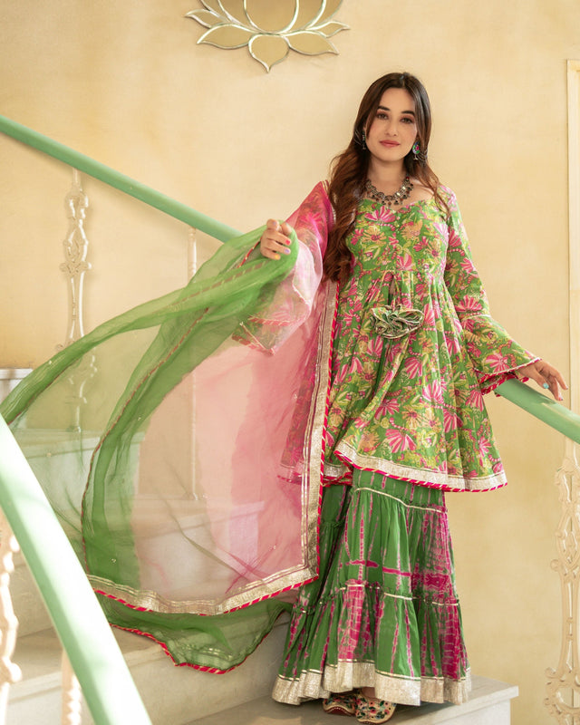 Mehndi Green Embroidered Sharara Suit - Salwar Kameez Designer Collection