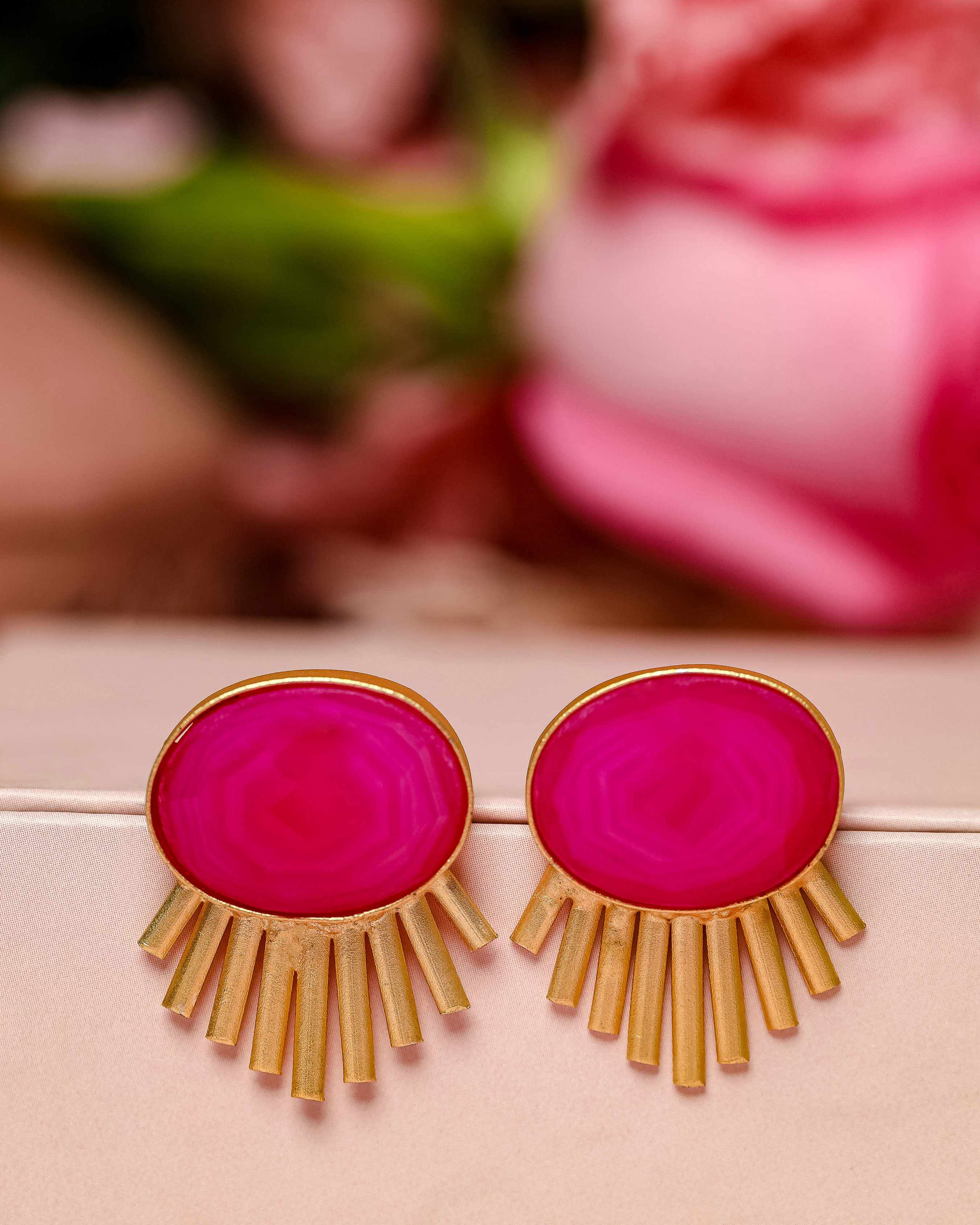 Shell Pink Handcrafted Brass Earrings - Aachho product image