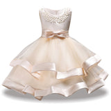 Champagne/Ivory Two Tier Beaded Dress, Size 3-10 Yrs