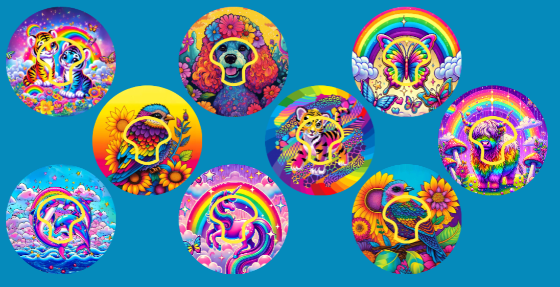 LISA FRANK INSPIRED BRIGHTS - 9 PATCH SET - MEDTRONIC GUARDIAN OVERLAYS