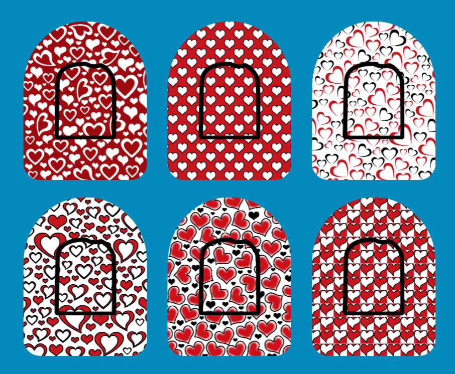 OUR HEARTS WILL GO ON & ON - VALENTINE PATTERNS - 6 PATCH SET - OMNIPOD OVERLAYS