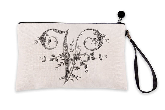 Di Lewis Makeup Bag with Zipper, Vintage Monogram Letter C Black White