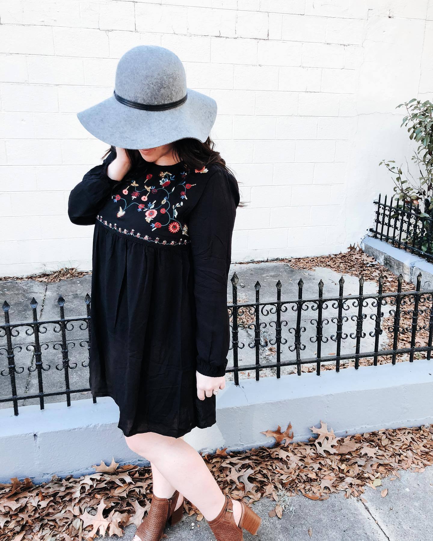 black embroidered smock dress