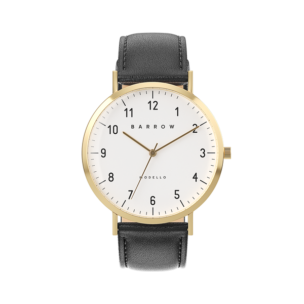 Gold watch with black watch strap - petite