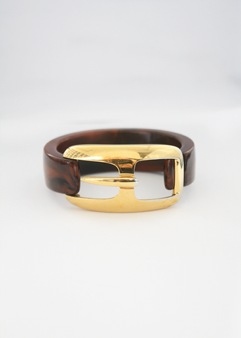 Brown bracelet with gold buckle clasp