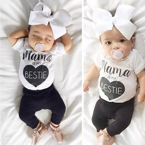 Baby Girl Outfits Super Cute Baby Girl Outfit Mama Is My Bestie Summer Short Sleeve T Shirt Pants Clothing Set