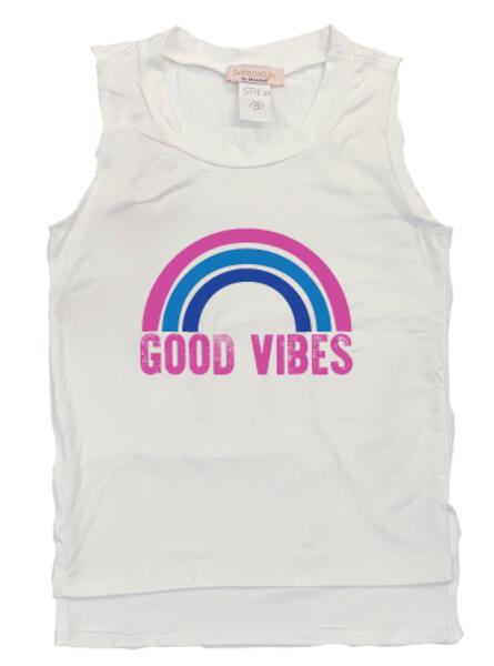 Tweenstyle - Good Vibes HiLo Tank - Off White/Pink