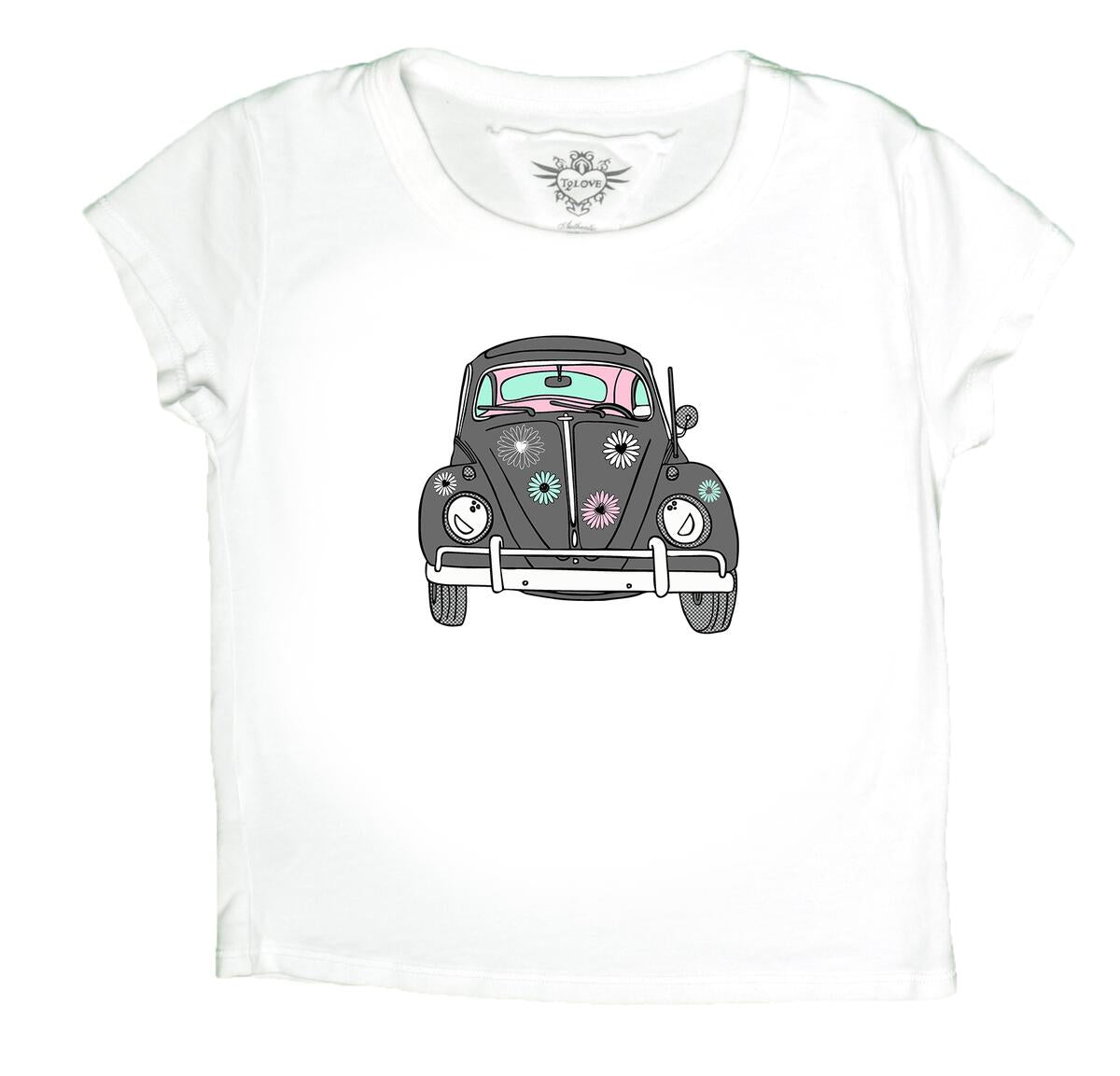 T2Love - White Crop Tee - Floral Beetle Bug