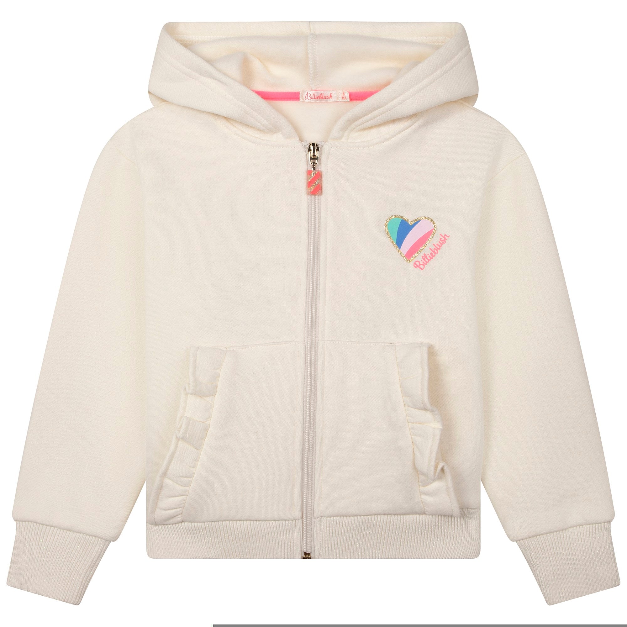 Billieblush Apparel - Ivory Zip Hoodie with Frill Pockets