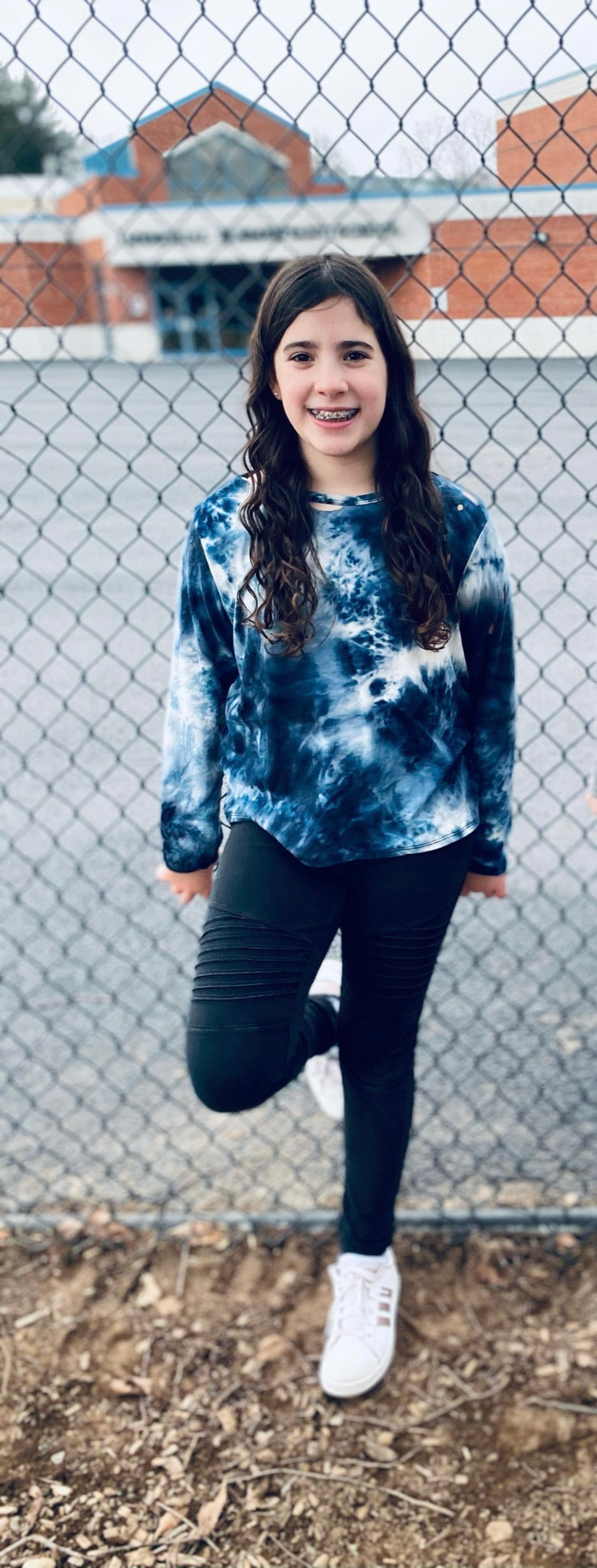 Tweenstyle - Navy Tie Dye Long Sleeve Distressed Tee