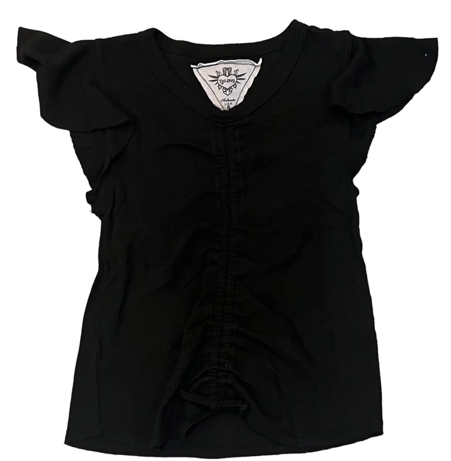 T2Love - Ruffle Sleeve Gather Front Top - Black