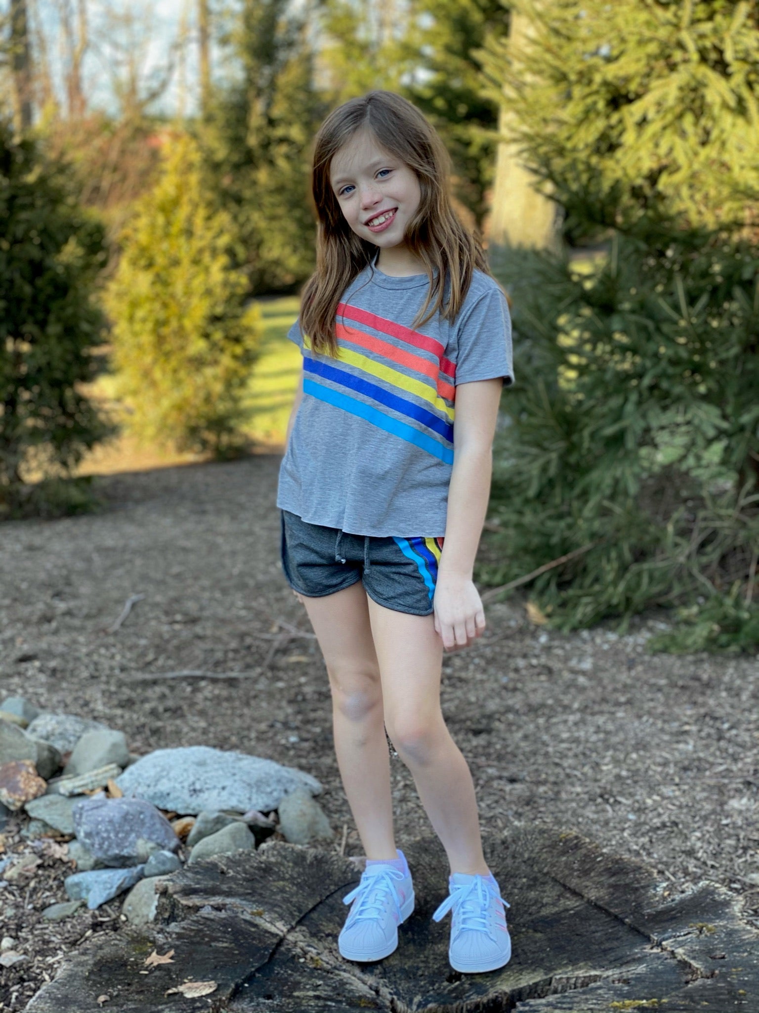 Tweenstyle - Rainbow Stripe Boxy Tee