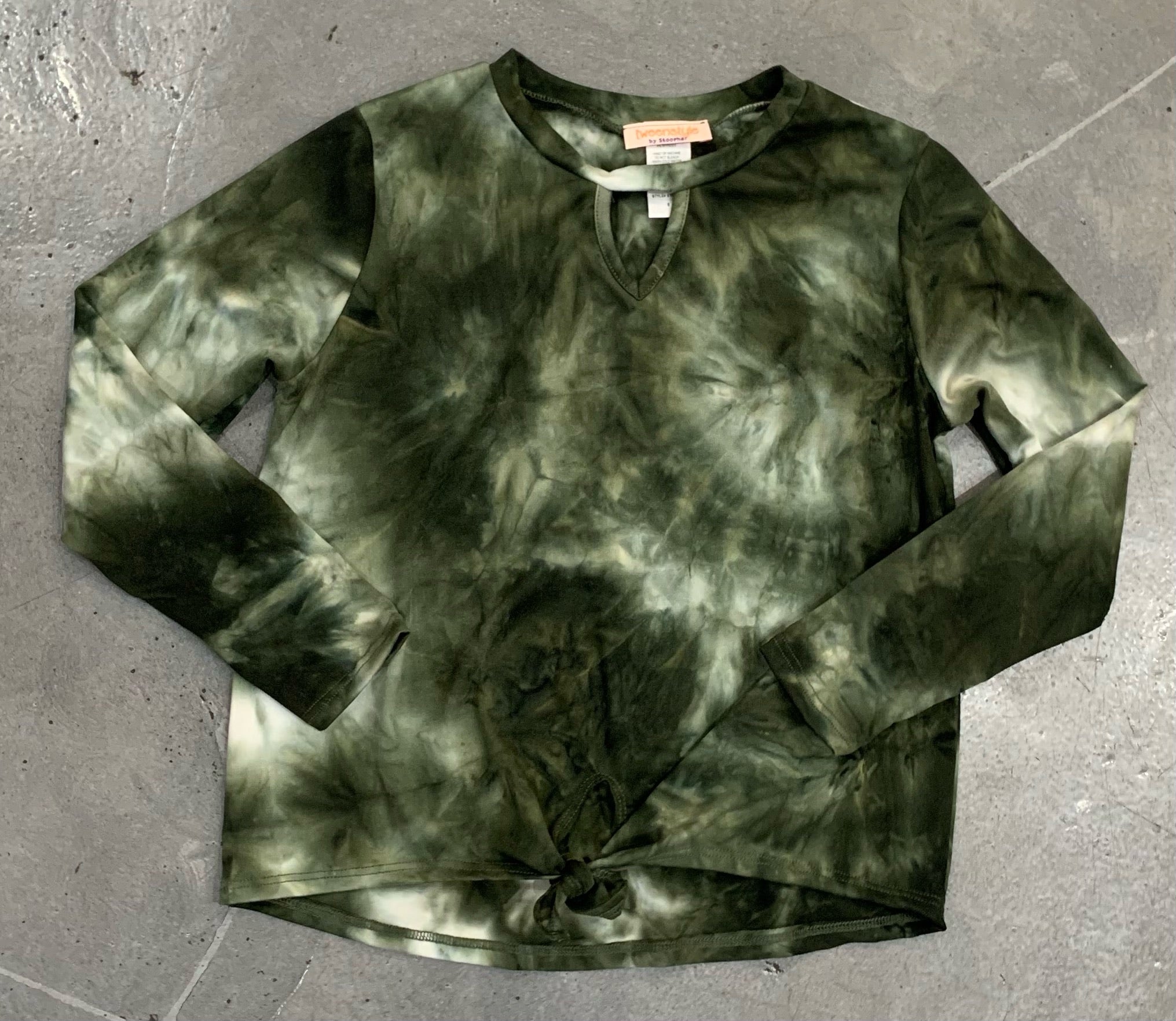 Tweenstyle - Tie Front Tee - Olive Tie Dye