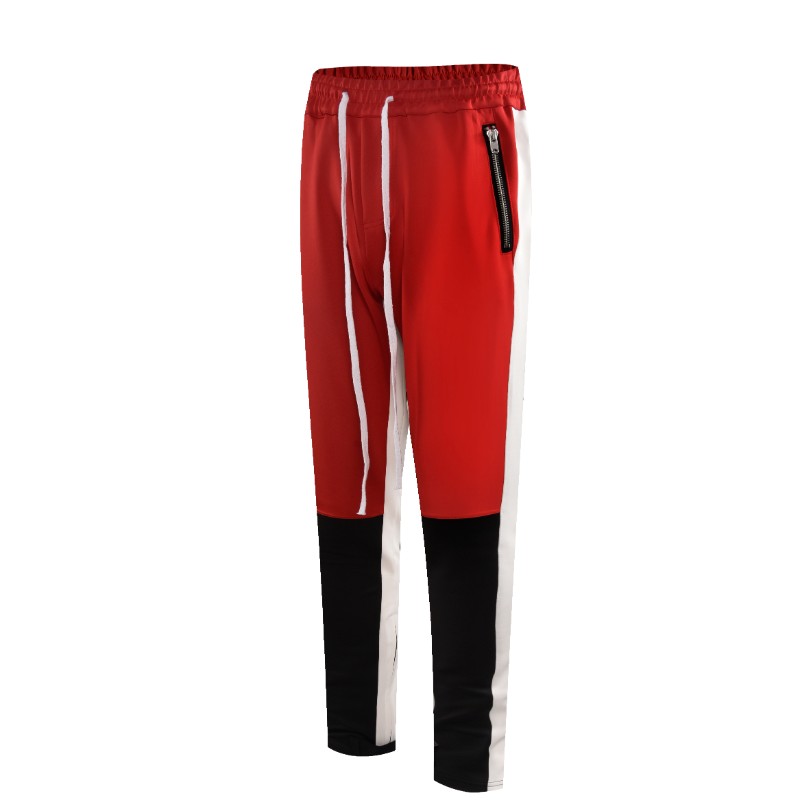 black track pants with red stripe