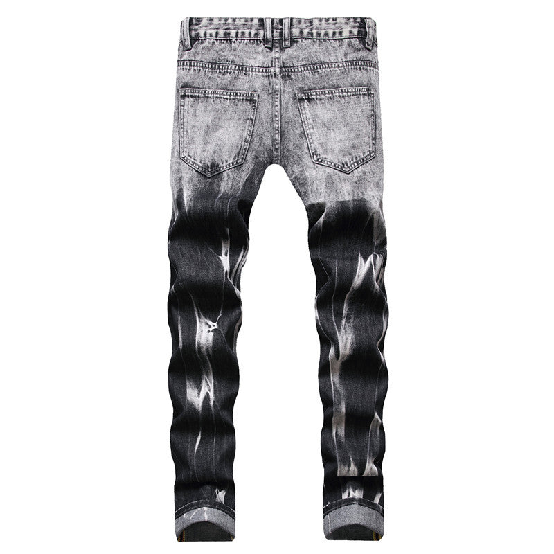 New Casual Black Denim Straight Pants Men's Ripped Jeans – HiHalley