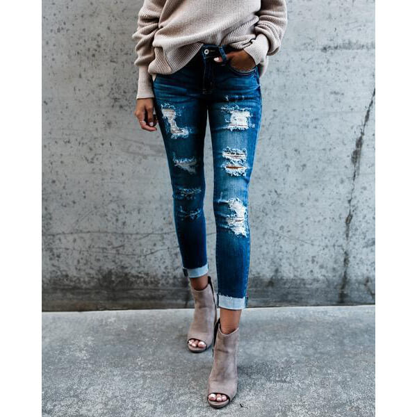 Women's Pencil Jeans Skinny Ripped Jeans Boyfriend Jeans Denim Pants ...