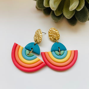Earrings Polymer / Semi Circle Rainbow