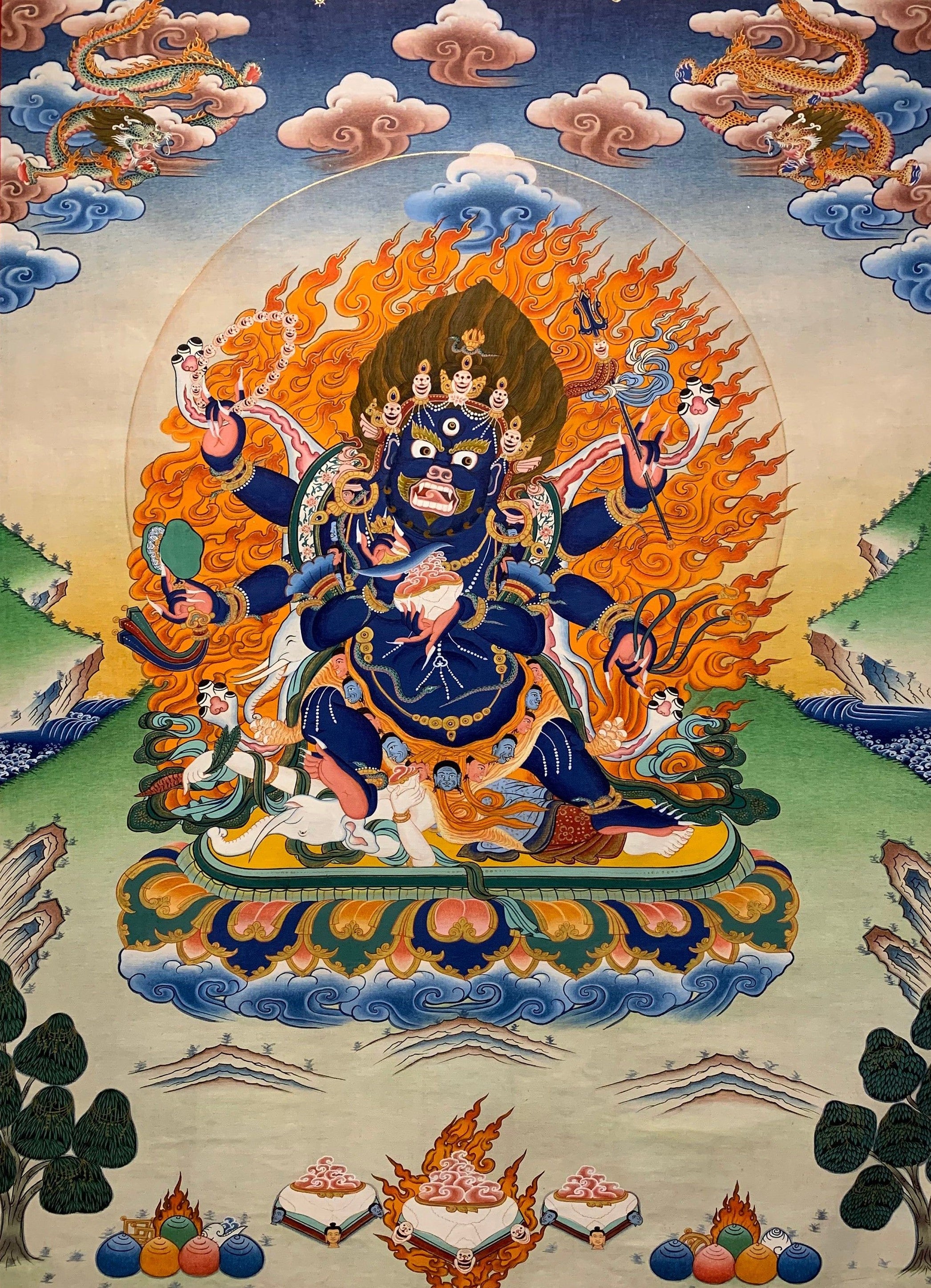 6 Armed Mahakala Thangka Buddhist Wrathful Deity Painting 