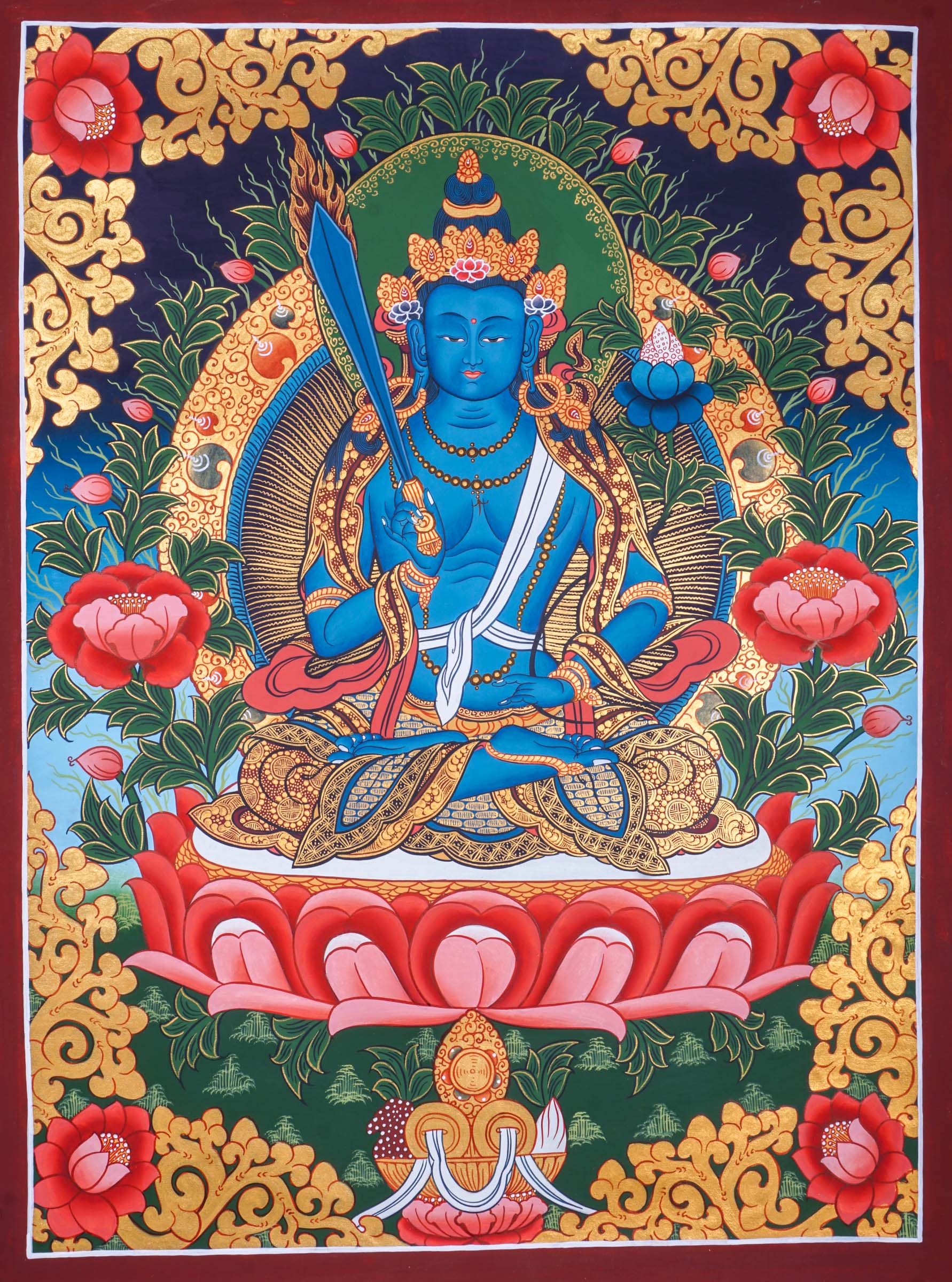 Blue Manjushri thangka painting