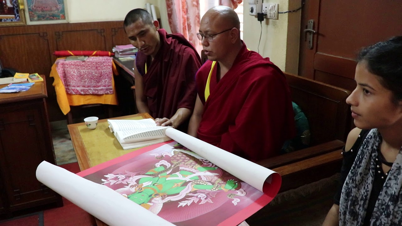 Thangka blessing in stupa by rinpoche and lama