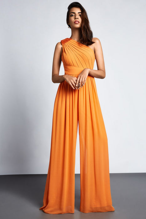 orange wide leg jumpsuit