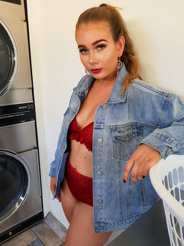 bralet and denim outfit by lazy girl lingerie