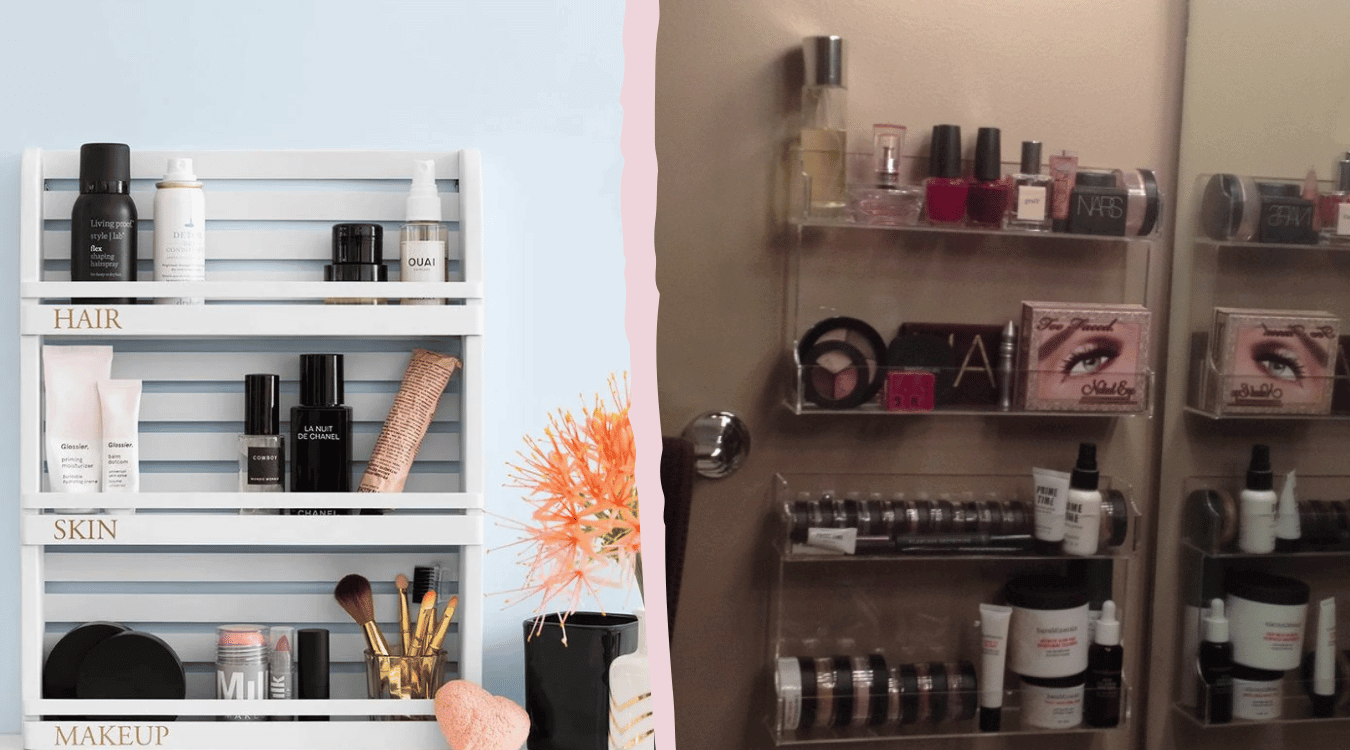 The 5 best DIY makeup organizer ideas for 2024; using a spice rack to create a makeup organizer.