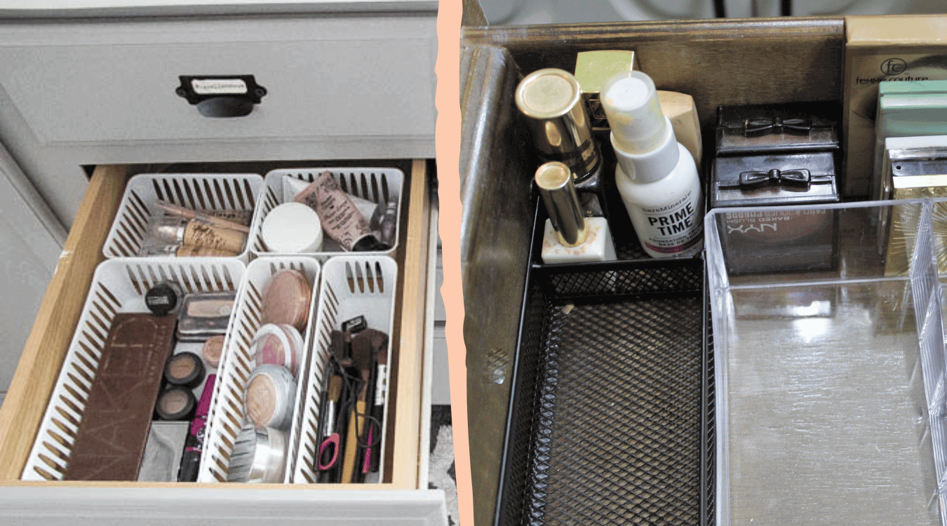 The 5 best DIY makeup organizer ideas for 2024; using some dollar store containers to create a makeup organizer that's great for cluttered drawers.