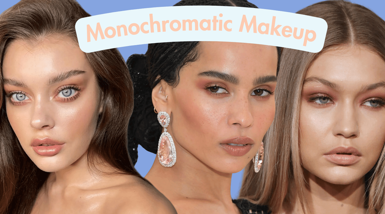 Three different women showcasing 2024 monochromatic trends that can be accomplished with subtl beauty’s best travel makeup kit and best blush brush