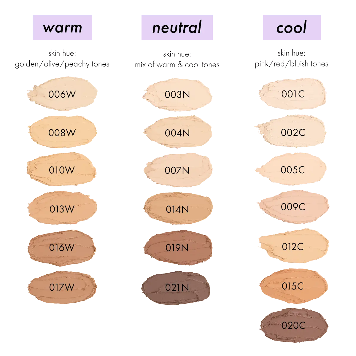 subtl concealer shades listed by undertone