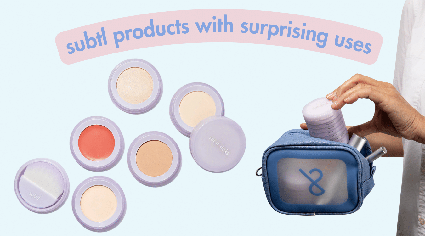 subtl beauty's starter stak mini travel makeup kit is the best makeup kit for travel. it features 5 best-selling products that have unconventional uses.