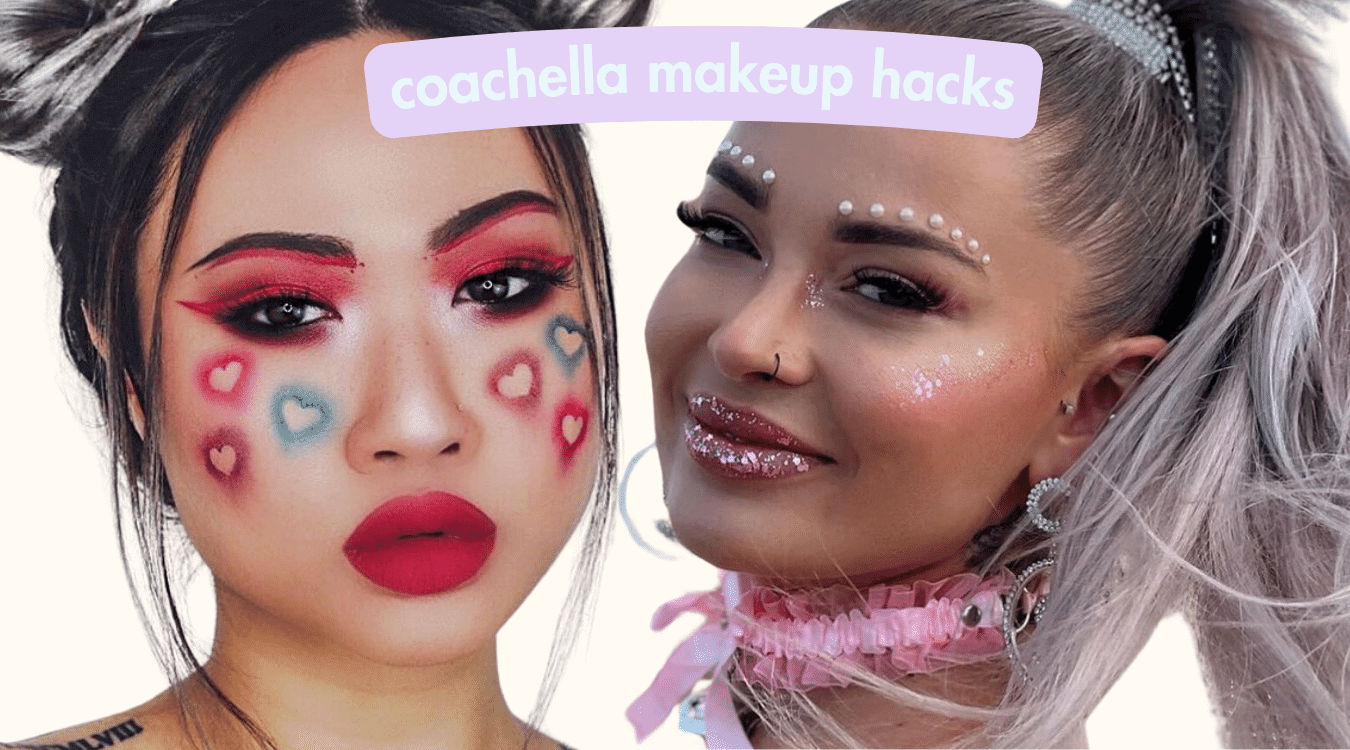 coachella makeup hacks to try with subtl's travel makeup sets; two women showcasing different festival-ready looks