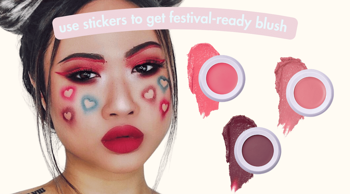 use a stickers and subtl beauty's travel makeup sets that can be customized to include different lip & cheek shades to get a festival-ready look