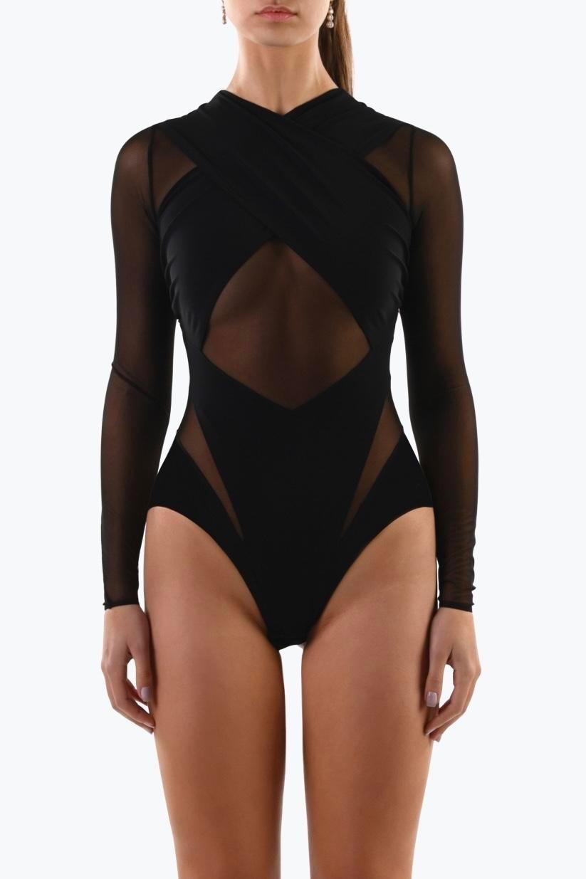 Lorena Black Long Sleeve Mesh Cutout Bodysuit – Room 24