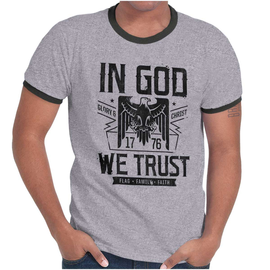 Betasten Sluit een verzekering af eten In God We Trust Ringer Tee |Christian Strong