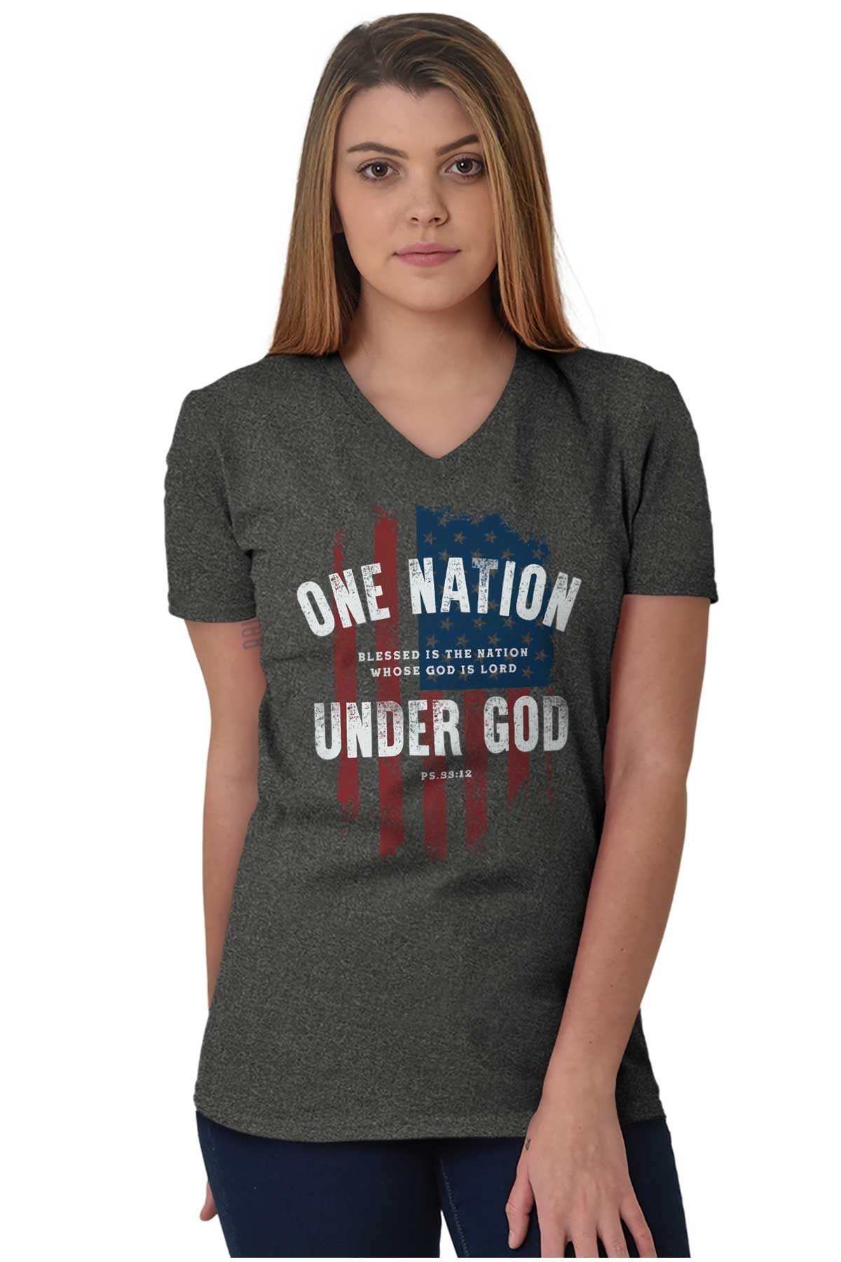 gammelklog Spole tilbage Halvkreds One Nation Under God V-Neck Tee |Christian Strong