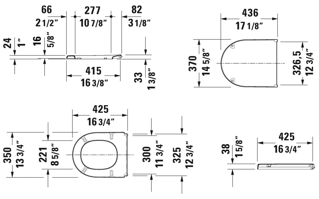 Duravit 0063810000 Toilet Seat dimensional drawing