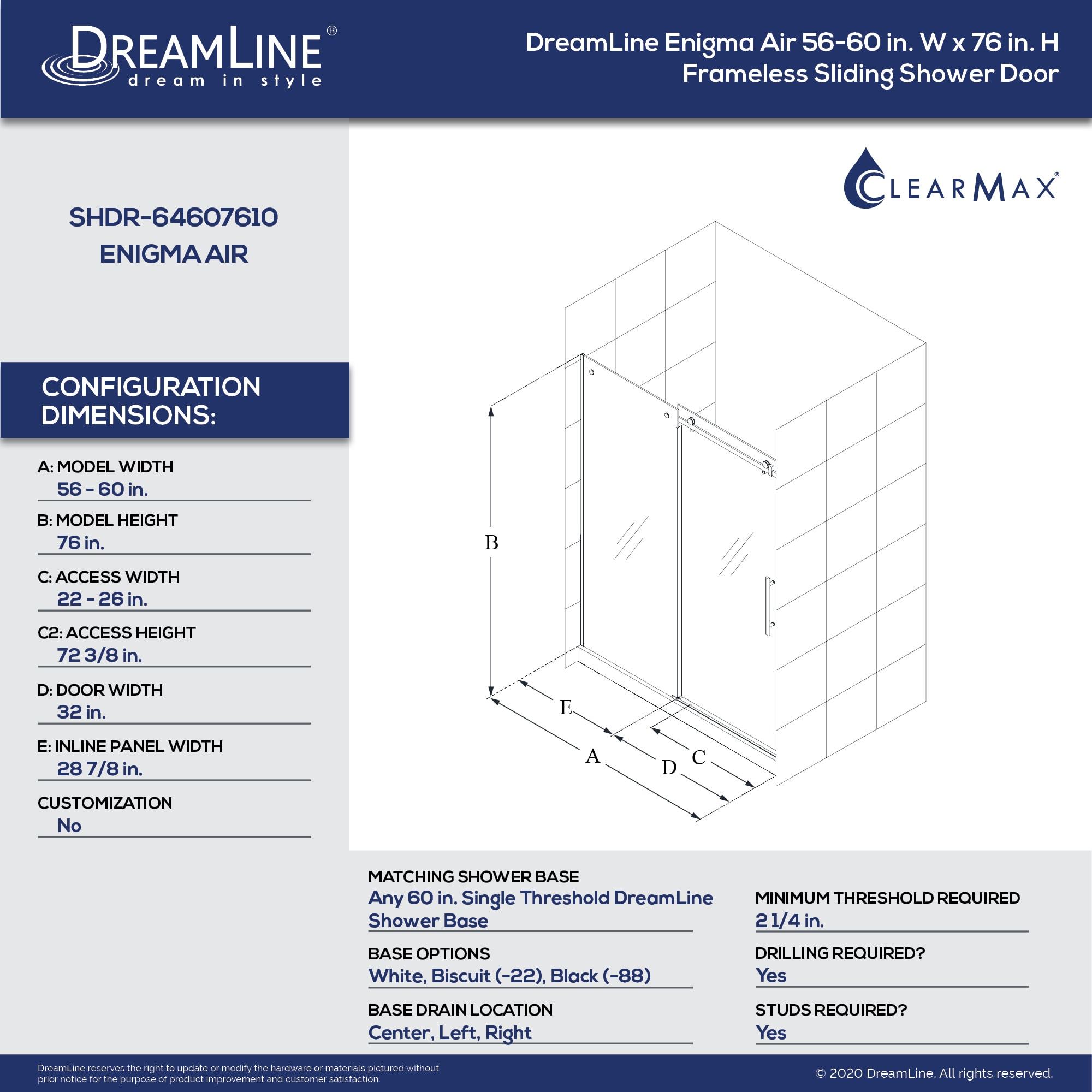 Dreamline Shdr 64607610 07 Enigma Air 56 60 W Sliding Shower Door Bath4all