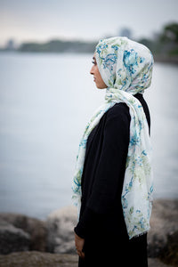 Foil Printed Light Blue Rose Scarf