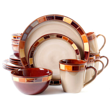 16 piece stoneware dinnerware set orange yellow gibson estebana