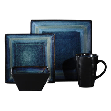 dark blue red square dinnerware set 16 pieces stoneware