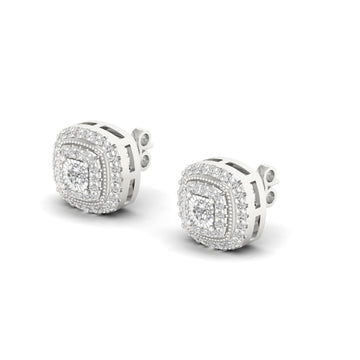 diamond stud earrings white halo round cut women jewelry 