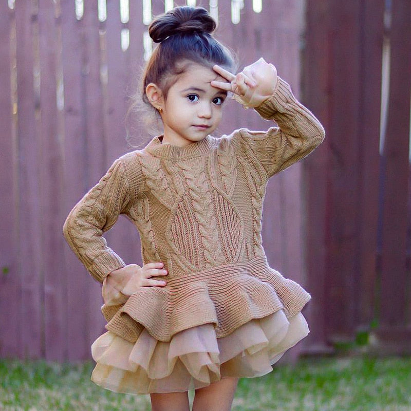 Girls Knit Sweater Tutu Dress - Abby 