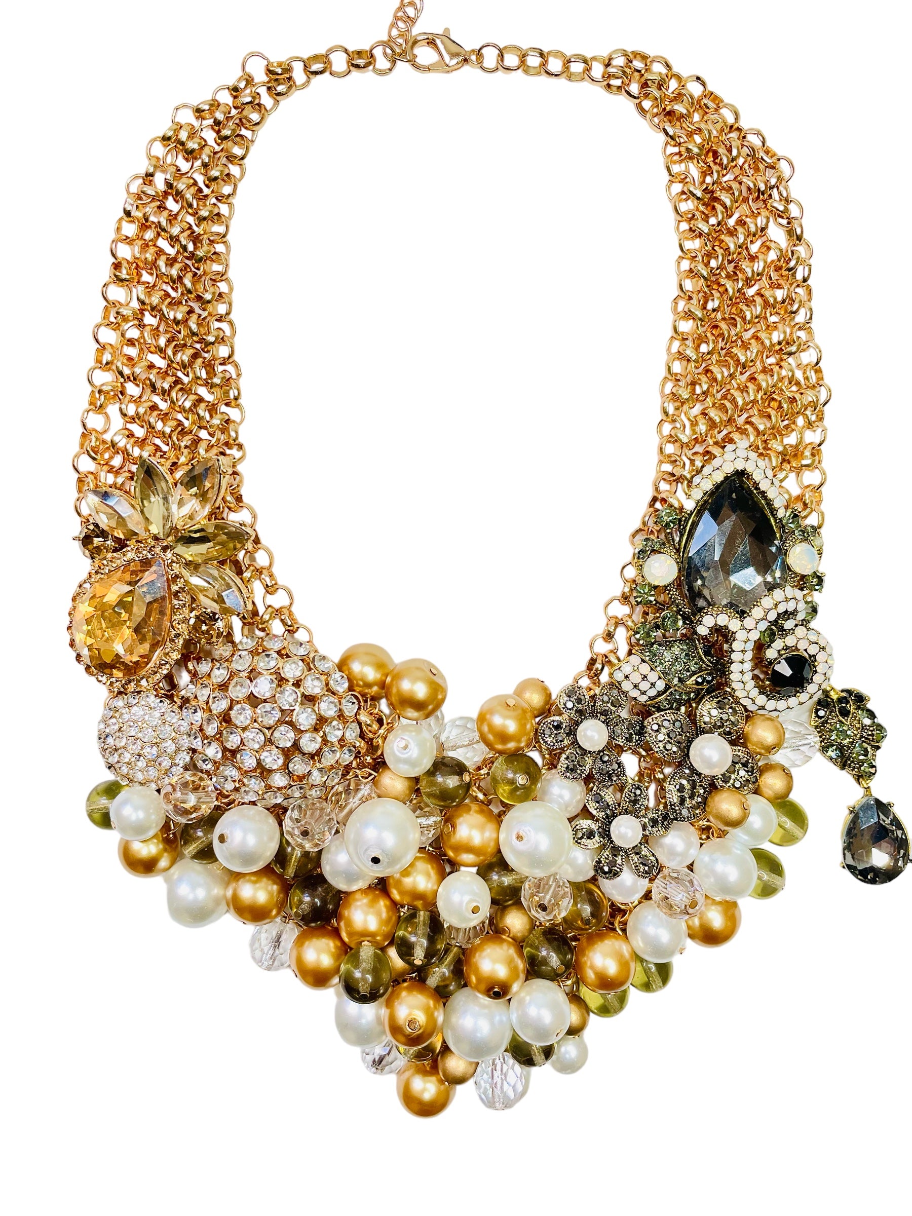 ROSALIND - Pearl and Gold Multi color Bib Statement Necklace | Mii ...