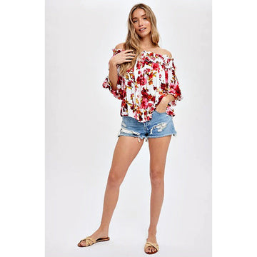 Ivory Floral Off Shoulder Top