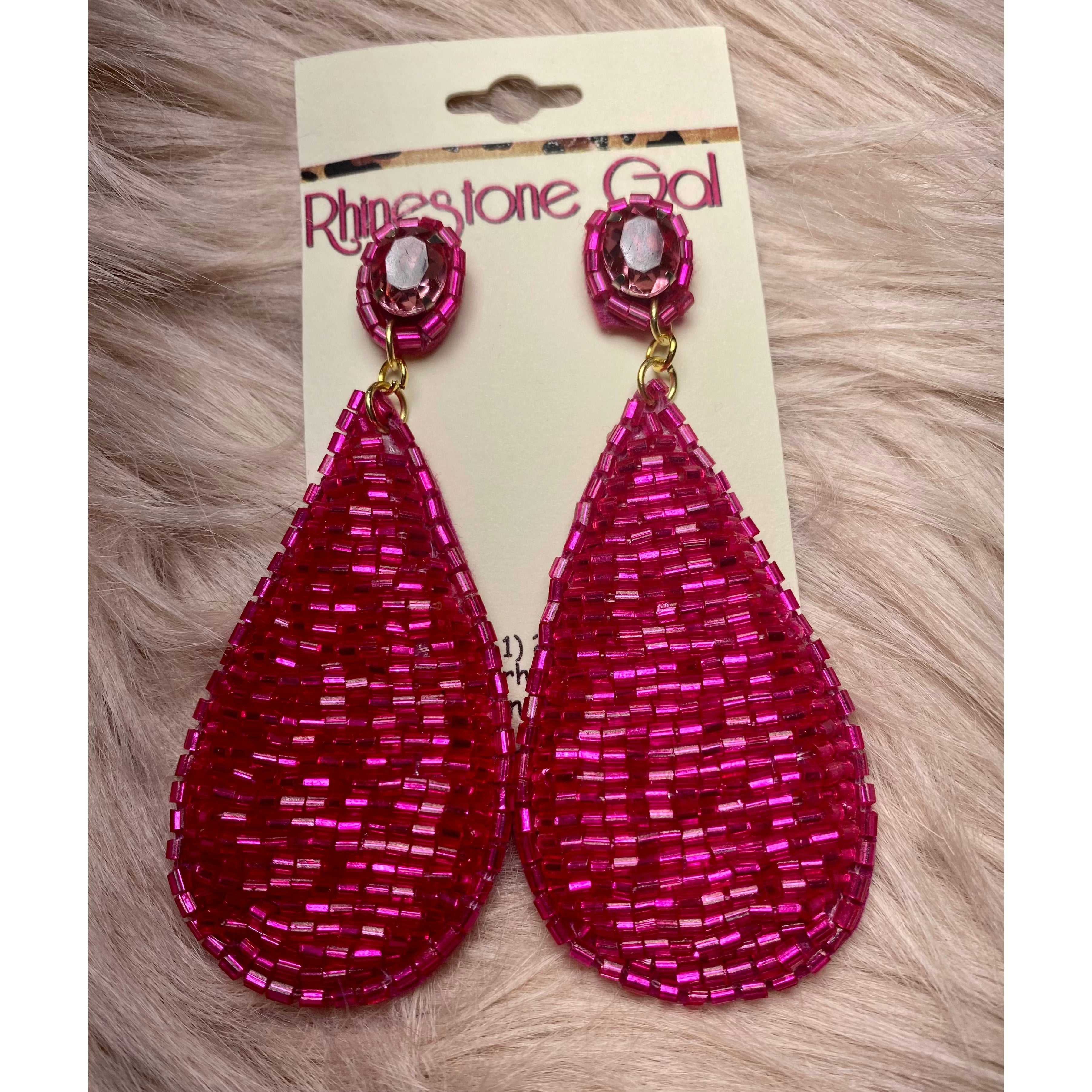 Fuchsia Seed Bead Tear Drop Earrings