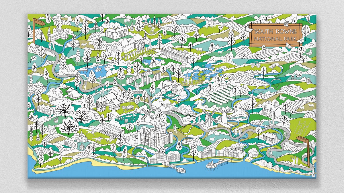 illustrated map of the south downs national park