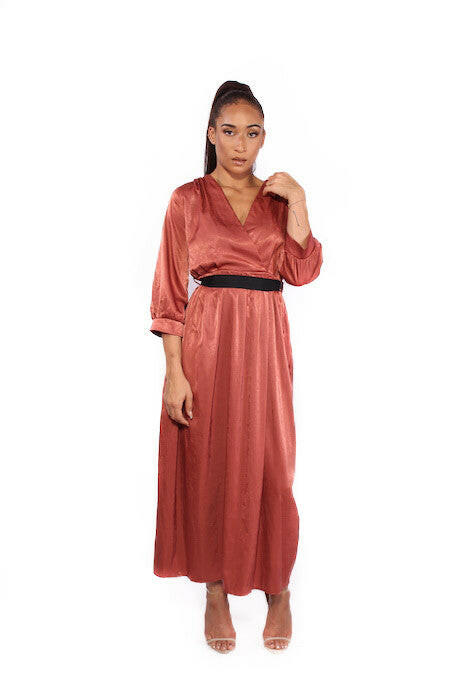 burnt orange long sleeve maxi dress