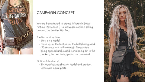 Project brief for Forage design fashion film | leather hip bag | boho hip bags 