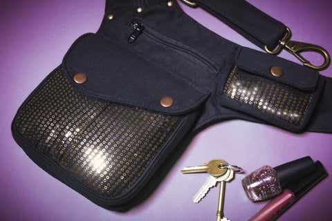 sequin side bag with keys and phone | money belt | practical luggage | stylish travel bag